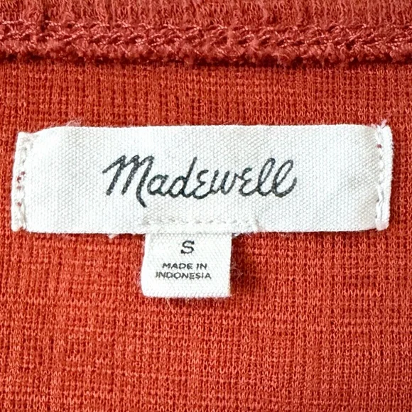 Madewell Ruffle Sleeve Top Rust Orange Square Neck Textured S - Picture 7 of 12